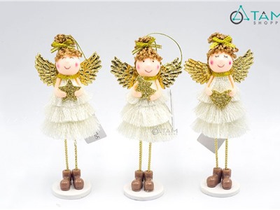 Thiên thần váy 3 tầng đứng đế gỗ trắng để bàn X-MHDB-06